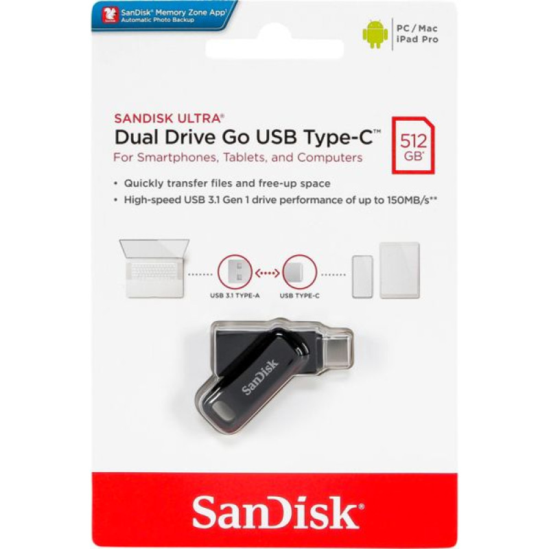 Sandisk Ultra Dual DriveGo 512GB USB Type C Flash SDDDC3-512G-G46