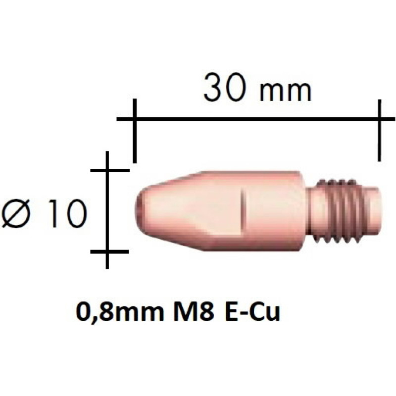 Binzel Kontaktinis antgalis E-Cu M8x30x10 0,8mm, Binzel
