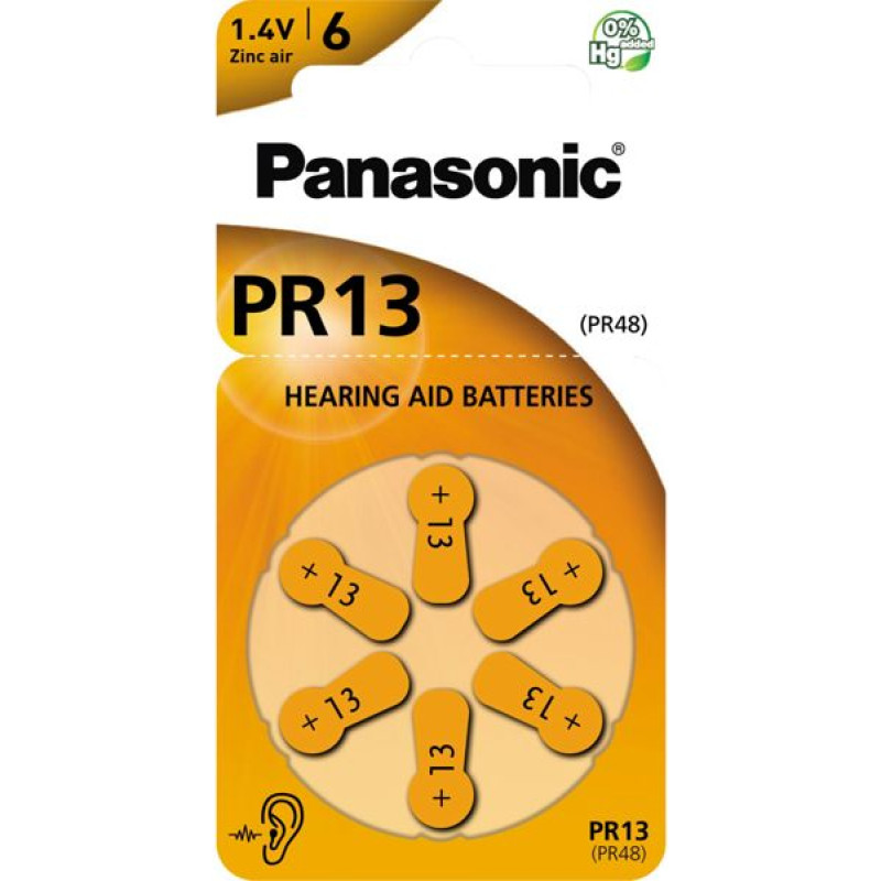 Panasonic PR 13 Zinc Air 6 pcs. Hearing Aid Cells