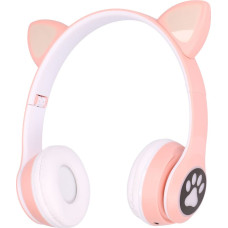 Extralink Kids Cat-Ear Wireless Headphones Pink | Wireless Headphones | Bluetooth 5.0, RGB Lighting