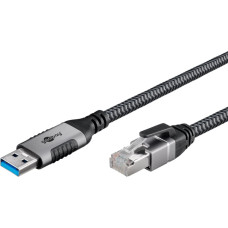 Goobay Ethernet cable USB-A 3.2 Gen1 plug > RJ-45 plug, LAN adapter (black/silver, 10 meters)