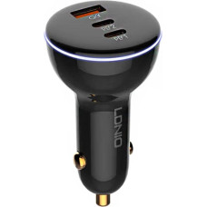 Ldnio C102 Car Charger, USB + 2x USB-C, 160W + USB-C to Lightning Cable (Black)