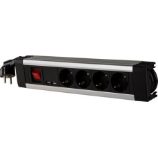 REV Multiple Socket Outlet black 4-fold + KS USB SupraLine switch