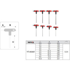 Yato KLUCZE IMBUSOWE/HEX Z RĘKOJEŚCIĄ KOMPLET 8 elem. 2,5/3/4/5/6/7/8/10mm KULA