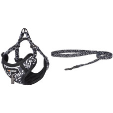 Dogness cat leash+harness walking set (black and white)