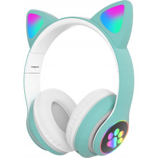 Extralink Kids Cat-Ear Wireless Headphones Green | Wireless Headphones | Bluetooth 5.0, RGB Lighting