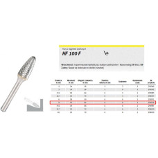 Klingspor FREZ DO METALU HF 100 F FI=8,0x20mm TRZPIEŃ 6mm TYP RBF, HIPERBOLICZNY-POŁOKRĄGŁY