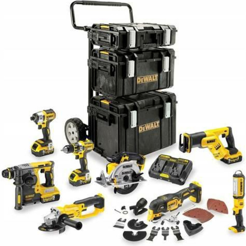 Dewalt battery pack Kombo DCK856P4, 18 Volt, Hammer (yellow / black, 8 Cordless, 4x Li-ion battery pack XR 5.0 Ah, trolley Carrier DS)