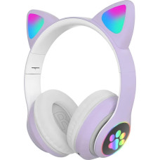 Extralink Kids Cat-Ear Wireless Headphones Purple | Wireless Headphones | Bluetooth 5.0, RGB Lighting