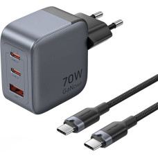 Vention GaN Vention USB-C+C+A 70W Charger + USB-C-C Cable 1m (Gray)