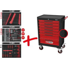 Ks Tools Įrankių vežimėlis ECOline, 7 stalčiai +215 vnt įrankių, KS Tools