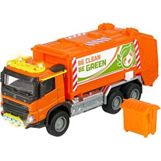 Simba-Dickie Majorette Volvo garbage truck with garbage container, toy vehicle (orange, with light and sound)