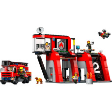 Lego 60414 City Fire Station with turntable ladder vehicle, construction toy