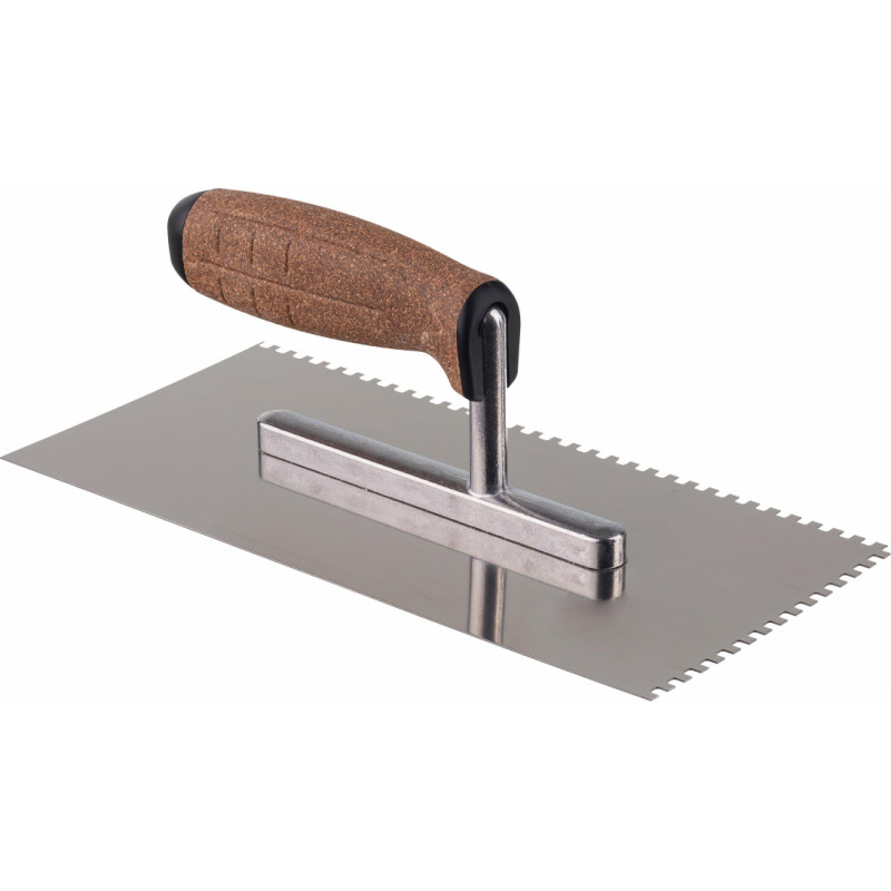 Awtools AW STAINLESS STEEL NOTCHED TROWEL 270mm/ 6mm/ CORK HANDLE & ALU SHANK