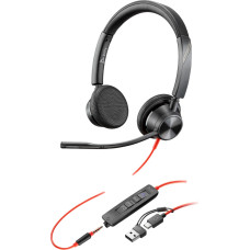 HP Poly Blackwire 3325M USB-C Stereo Headset + 3.5mm Jack + USB-C/A Adapter (Black, Certified for Microsoft Teams)