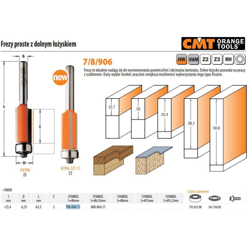 CMT Freza HM S=6  D=6.35x25,4x63,5, CMT
