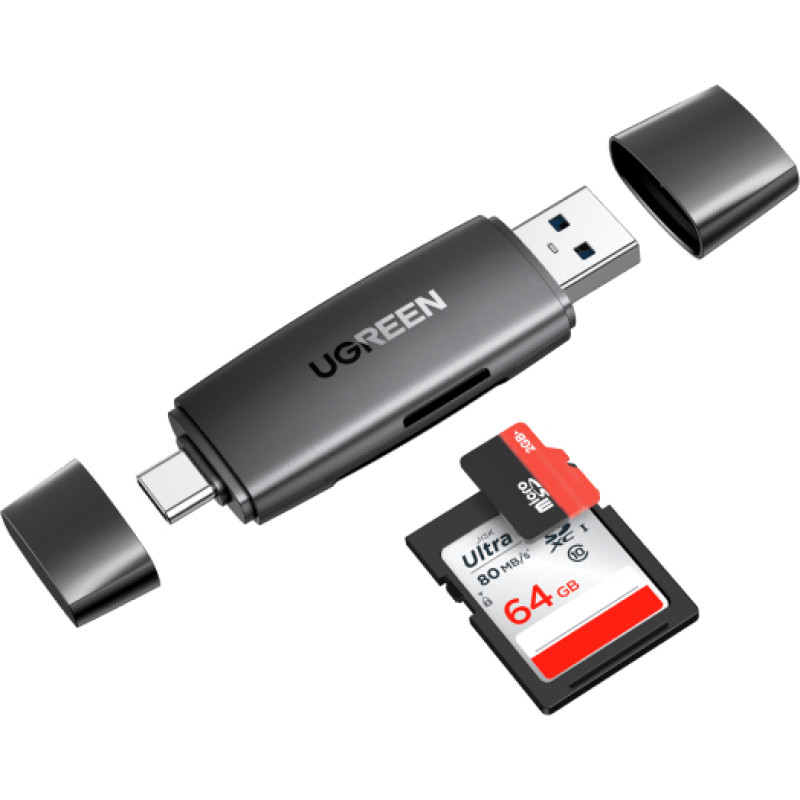 Ugreen 80191 kortelių skaitytuvas USB 3.2 Gen 1 (3.1 Gen 1) Type-A/Type-C Juoda