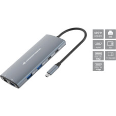 Conceptronic DONN06G knyginių kompiuterių dokas / jungčių replikatorius Vielinis USB 3.2 Gen 1 (3.1 Gen 1) Type-C Pilka