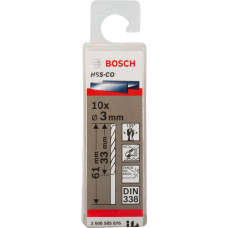 Bosch metal twist drill HSS-Co, 3mm (working length 33mm, 10 pieces)