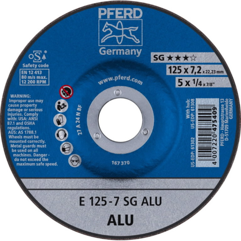Pferd Šlifavimo diskas aliuminiui 125x7,2mm SG ALU 125x7,2mm, Pferd