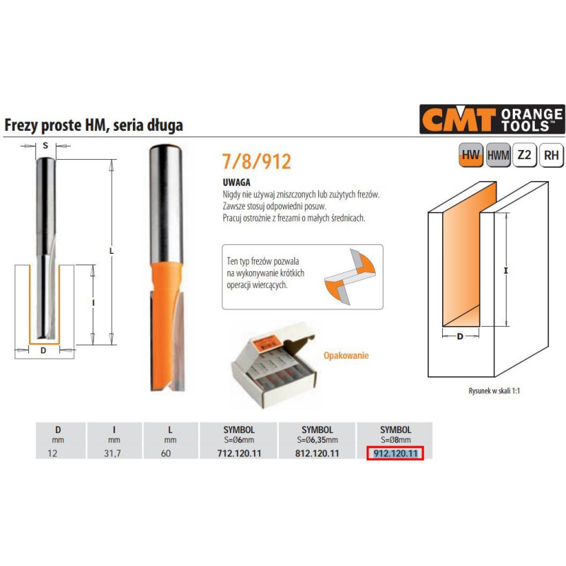 CMT Freza HM S=8 D=12x30, CMT