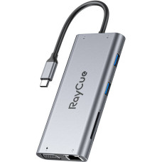 Raycue Hub 11w1 RayCue USB-C do 2x USB-A 2.0 480Mbps + 3x USB-A 3.2 5Gbps + SD/TF 3.0 + HDMI 4K30Hz + VGA 1080p + RJ45 + PD 3.0 100W (sary)