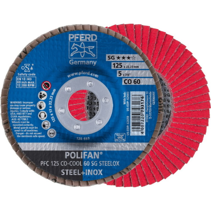 Pferd Lapelinis šlifavimo diskas SG STEELOX CO-COOL 125mm P60 PFC, Pferd