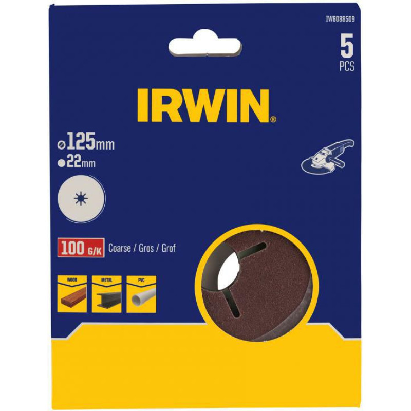 Irwin KRĄŻEK FIBROWY 125mm, otwór 22mm, P 60 /5szt.