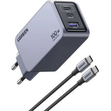 Ugreen Nexode Pro EU 3-Port GaN PD Fast Charger With USB-C Cable Universalus Juoda, Pilka AC Spartusis įkrovimas Vidaus