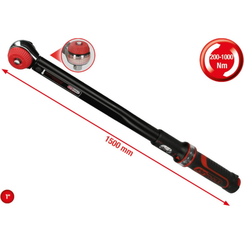 Ks Tools Dinamometrinis raktas ERGOTORQUEprecision 1´´, 200-1000Nm, KS Tools