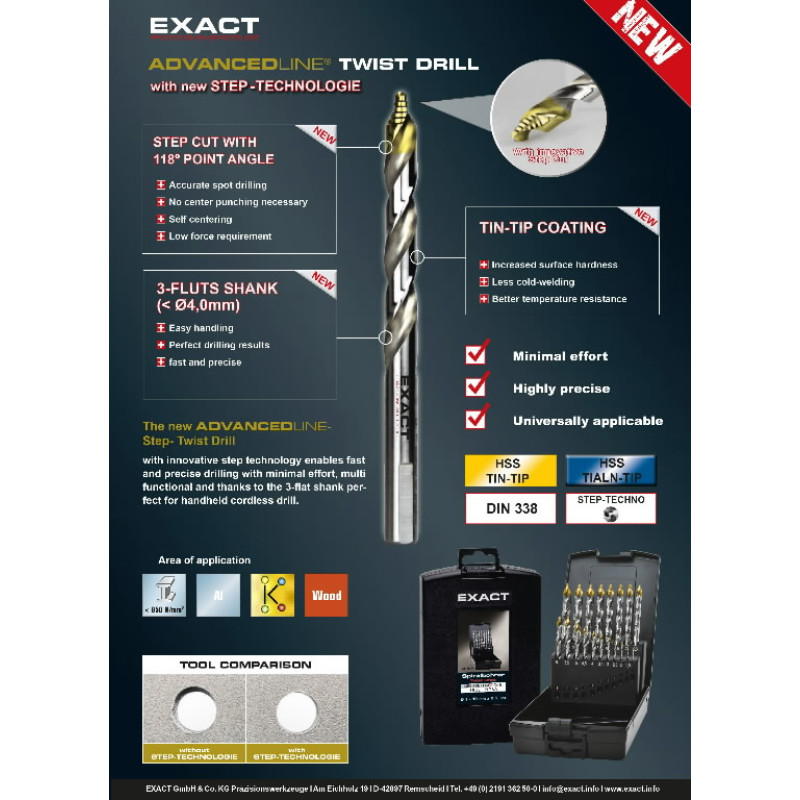 Exact Metalo grąžtas AdvancedLine HSS TiAIN-TIP 10vnt. 1,5mm, Exact