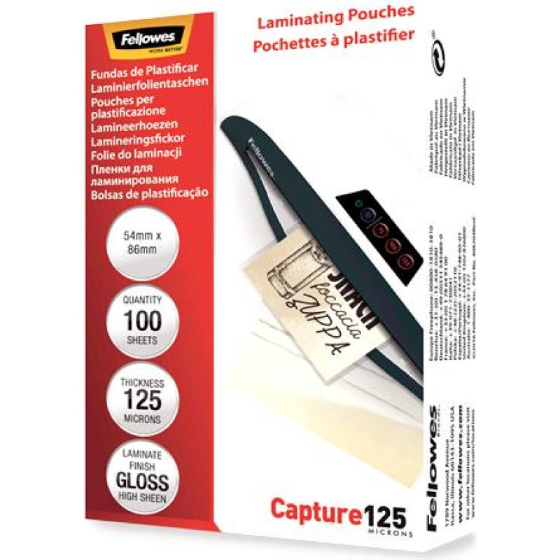 Fellowes LAMINATOR POUCH GLOSSY CARD/125 100PCS 5306302 FELLOWES