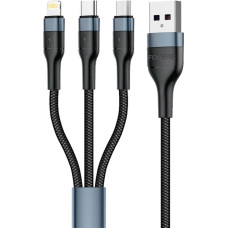 Foneng X51 3in1 USB to USB-C / Micro USB / Lightning Cable, 3A, 1,2m (Black)