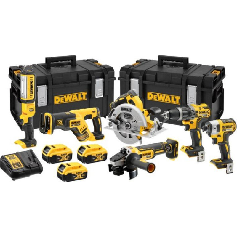 Dewalt 18 V 6 elementų KOMBINUOTAS RINKINYS + 3 x 5,0 Ah + 2x DS300 DCK623P3