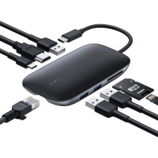 Aukey CB-C71 aluminium HUB USB-C | 8in1 | RJ45 Ethernet 10/100/1000Mbps | 3xUSB 3.1 | HDMI 4k@30Hz | SD & microSD | USB-C Power Delivery 100W