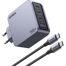 Ugreen Nexode Pro 160W GaN Charger with USB-C Cable Universalus Juoda, Pilka AC Spartusis įkrovimas Vidaus