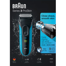 Braun Series 3 ProSkin 3045s Skustuvas Apkarpymo mašinėlė Juoda, Mėlyna