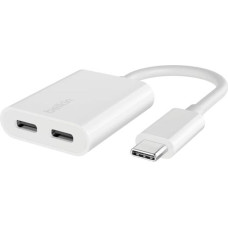 Belkin Adapter Dual USB-C Audio + Charge rockstar white