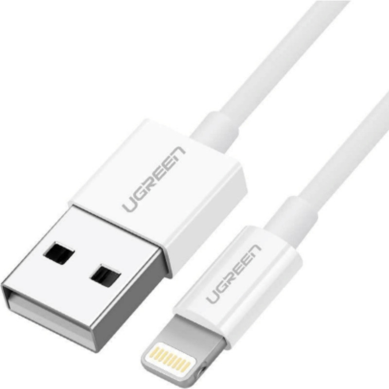 Ugreen cable USB 2.0 A lightning 2m, 5V/2.4A iPhone 7 / 7plus / 6S/ 6 / 6 Plus, iPhone 5s/5c/5, iPad Mini/Mini 2, iPad 1 m Balta