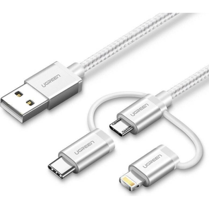 Ugreen 50203 USB kabelis USB 2.0 1,5 m USB A USB C/micro-USB B/Lightning Balta