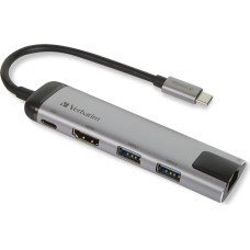 Verbatim 49141 knyginių kompiuterių dokas / jungčių replikatorius USB 3.2 Gen 1 (3.1 Gen 1) Type-C Juoda, Sidabras