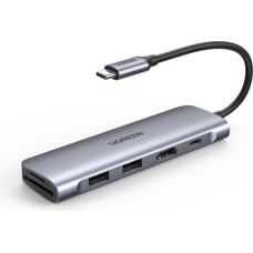 Ugreen 6-in-1 USB C PD USB 3.2 Gen 1 (3.1 Gen 1) Type-C Sidabras