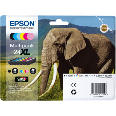 Epson Elephant C13T24384011 rašalo kasetė 6 vnt Originalus Didelė (XL) išeiga Juoda, Žydras, Šviesus Cyan, Rausvai raudona, Šviesi Magenta, Geltona