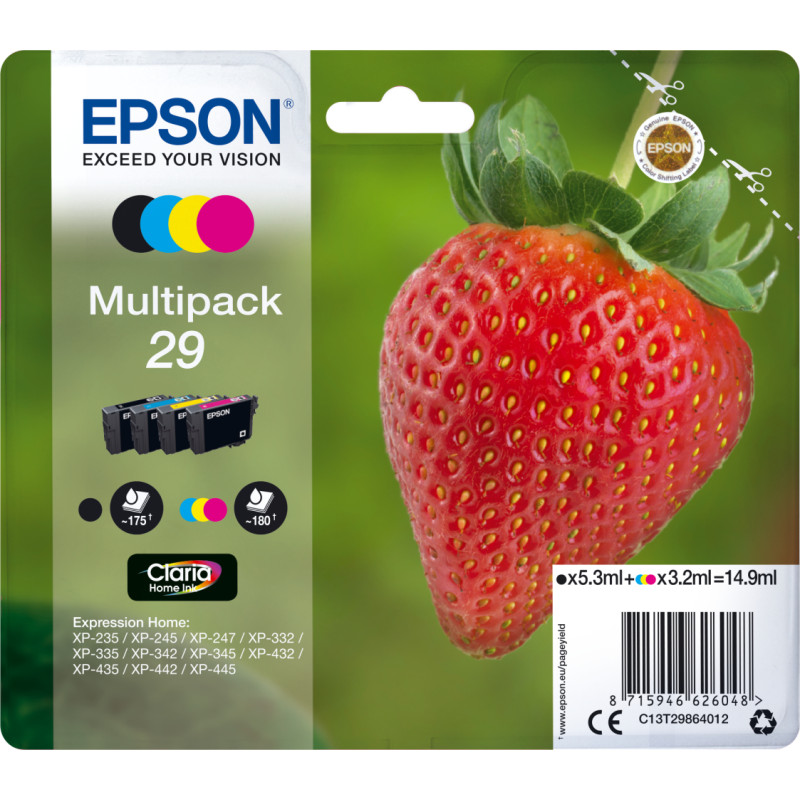 Epson Strawberry C13T29864012 rašalo kasetė 1 vnt Originalus Standartinė išeiga Juoda, Žydras, Rausvai raudona, Geltona