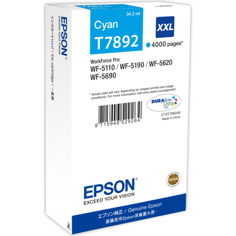 Epson T7892 rašalo kasetė 1 vnt Originalus Ekstra (Super) didelės išeigos Žydras