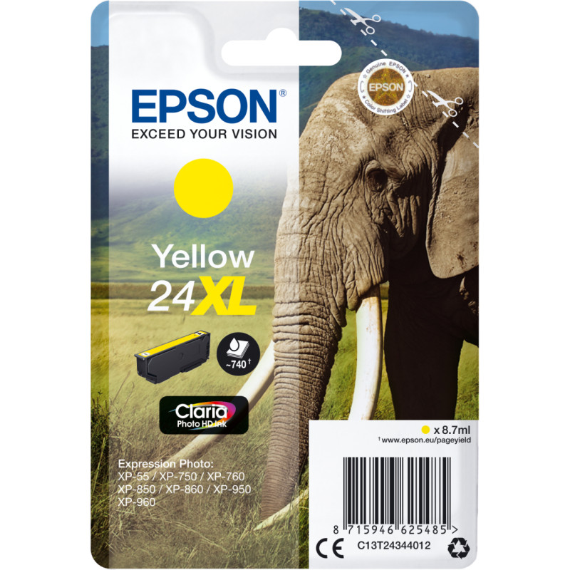 Epson Elephant C13T24344012 rašalo kasetė 1 vnt Originalus Didelė (XL) išeiga Geltona