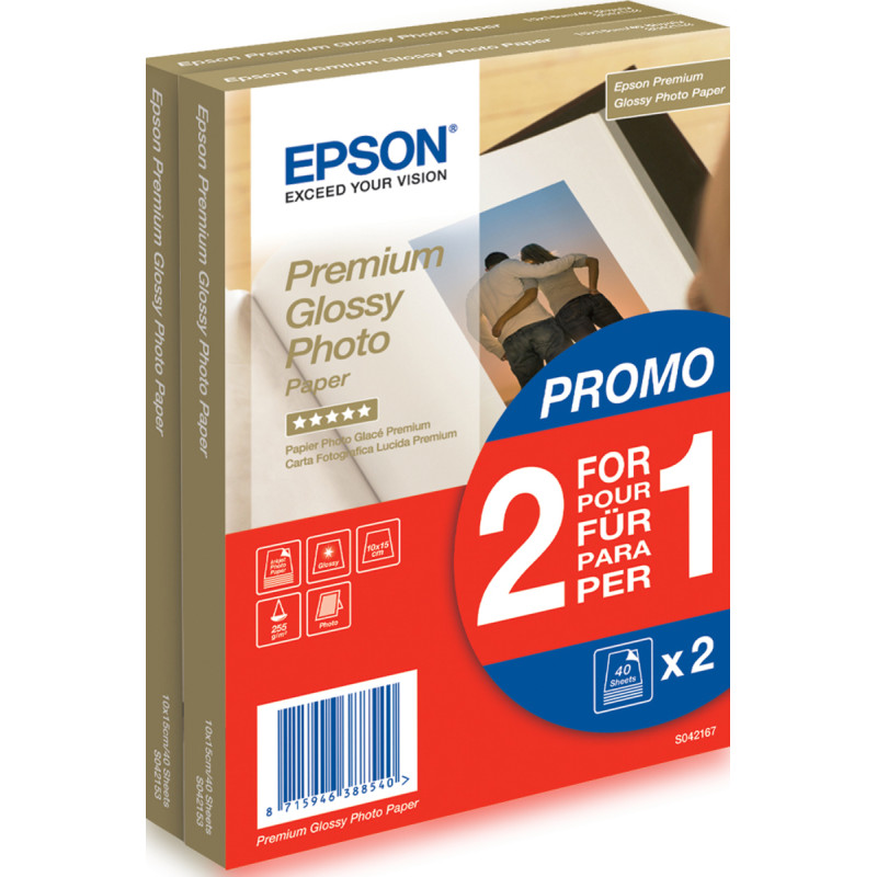 Epson Premium Glossy Photo Paper - 2 už 1, 100 x 150 mm, 255g/m², 80 sheets