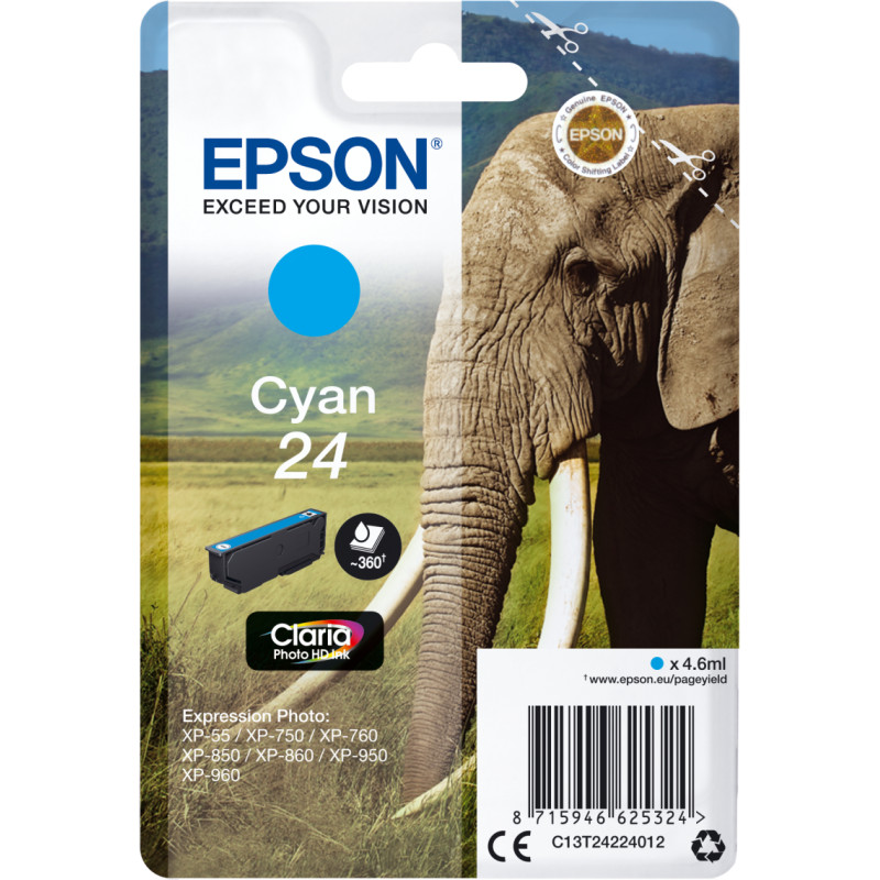 Epson Elephant C13T24224012 rašalo kasetė 1 vnt Originalus Standartinė išeiga Žydras