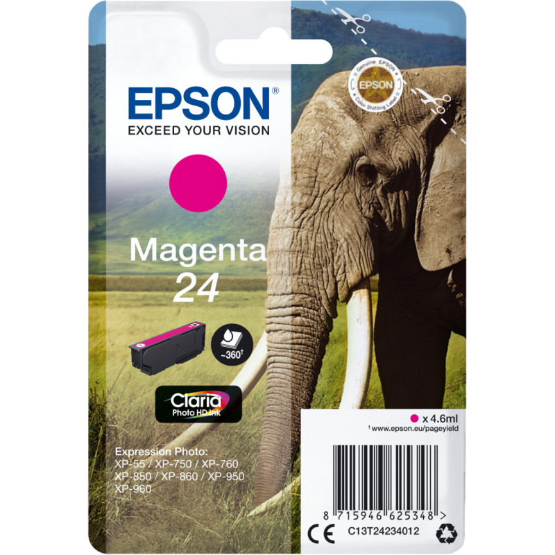 Epson Elephant C13T24234012 rašalo kasetė 1 vnt Originalus Standartinė išeiga Rausvai raudona