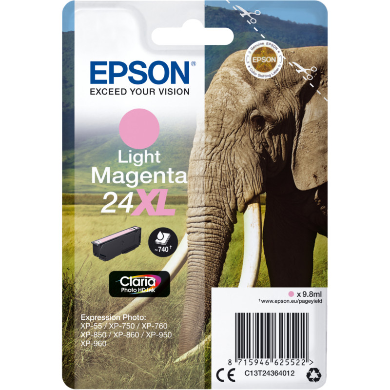 Epson Elephant C13T24364012 rašalo kasetė 1 vnt Originalus Didelė (XL) išeiga Šviesi Magenta